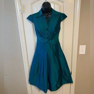 Kay Unger New York Peacock Green Silk Dress Sz 2